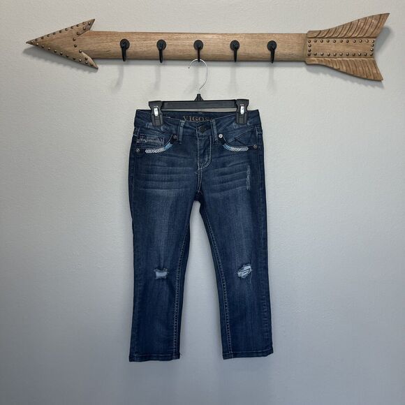 Vigoss Other - Vigoss | Embroidered The Jagger Capri Denim Jeans Distressed Girls Size 7